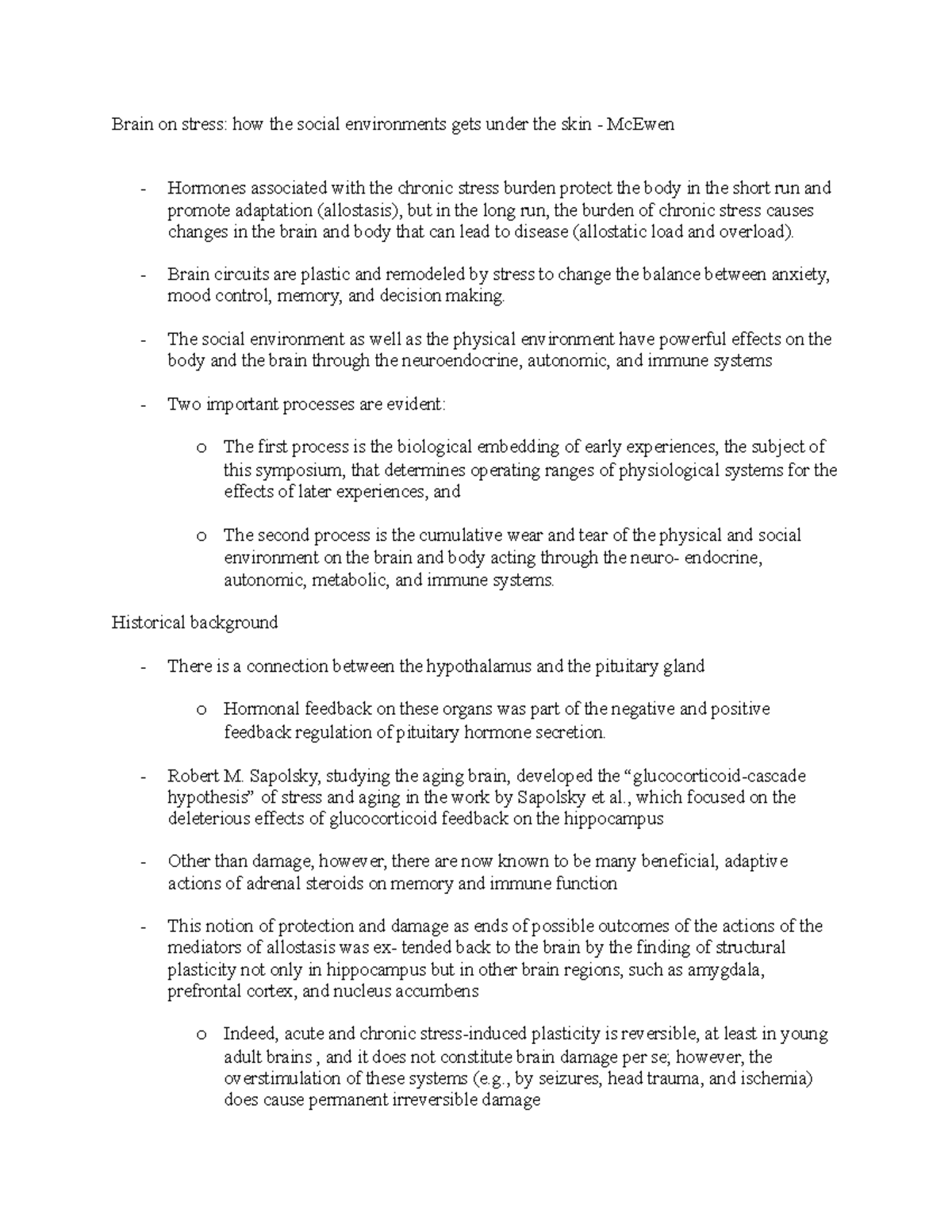 Brain on stress- how the social environments gets under the skin - Mc