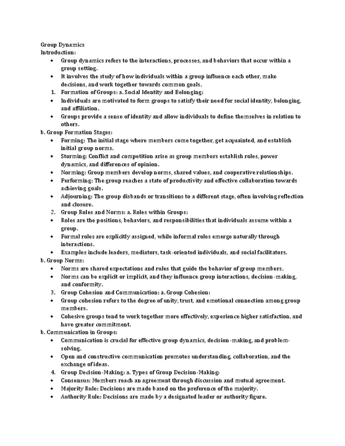 Group Dynamics notes - Group Dynamics Introduction: - Group dynamics ...