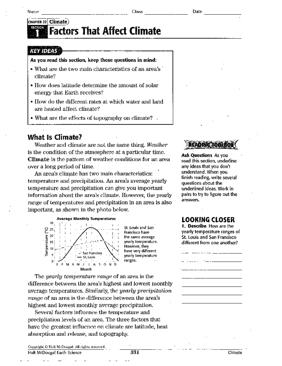 Climate Intro - cheat - Name Class Date CHAPTER 22 Climate SECTION 1 ...