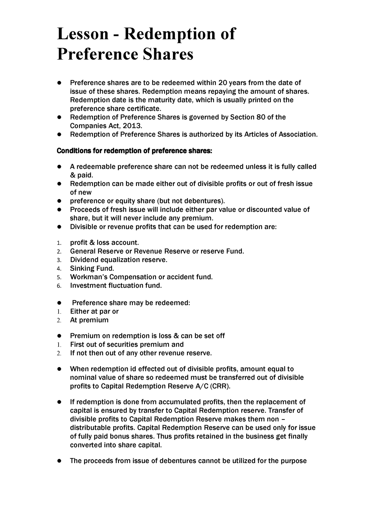 redemption-of-preference-shares-summary-notes-lesson-redemption