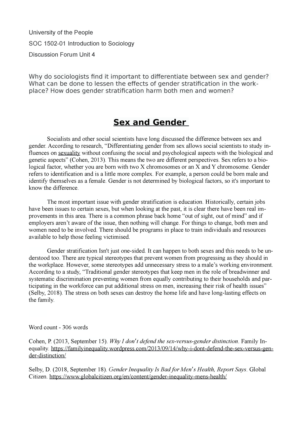 Soc 1502 01 Introduction To Sociology Sex And Gender University