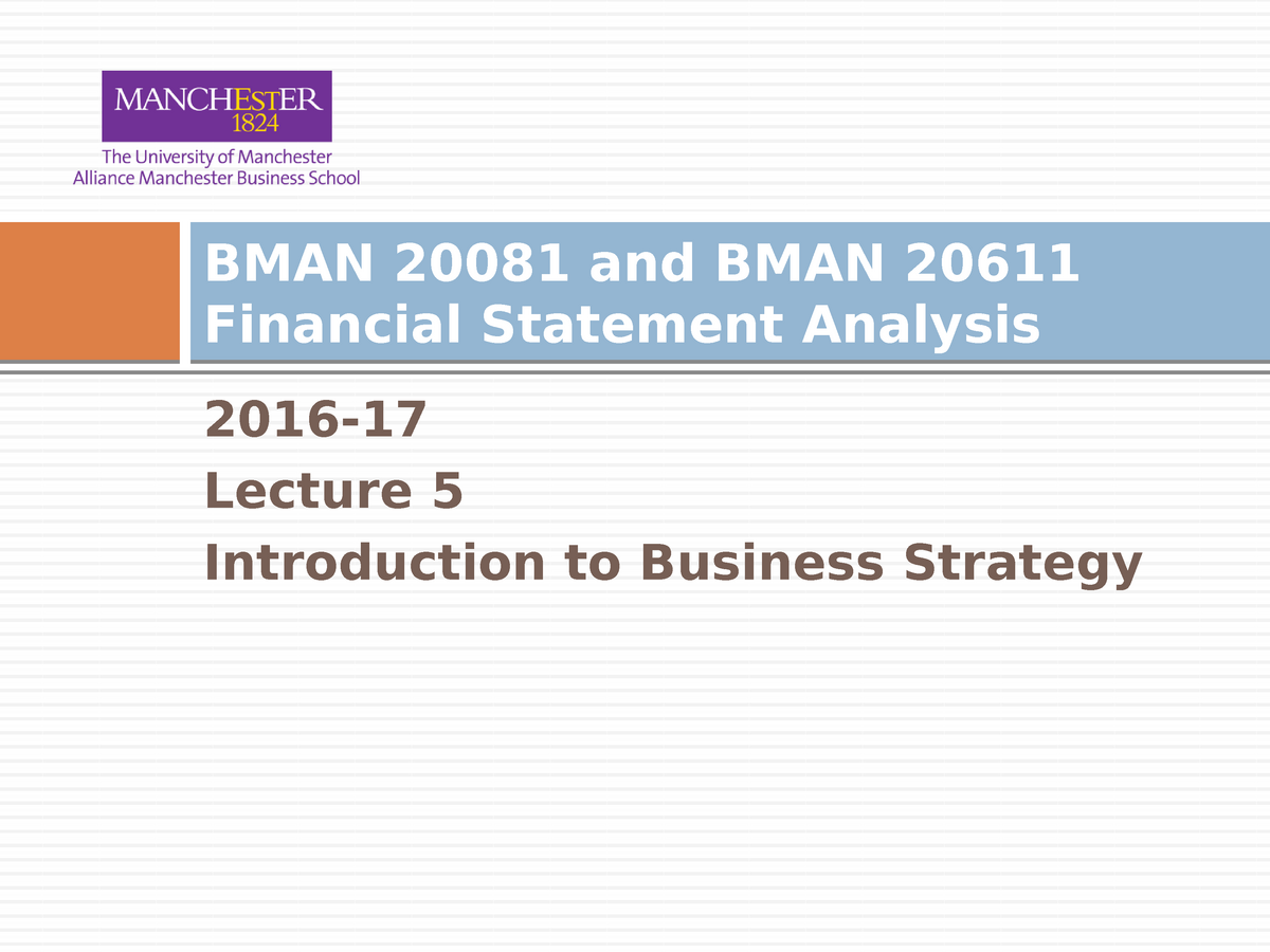 Financial Statement Analysis Lecture Notes, Lecture 5 - 2016- Lecture 5 ...