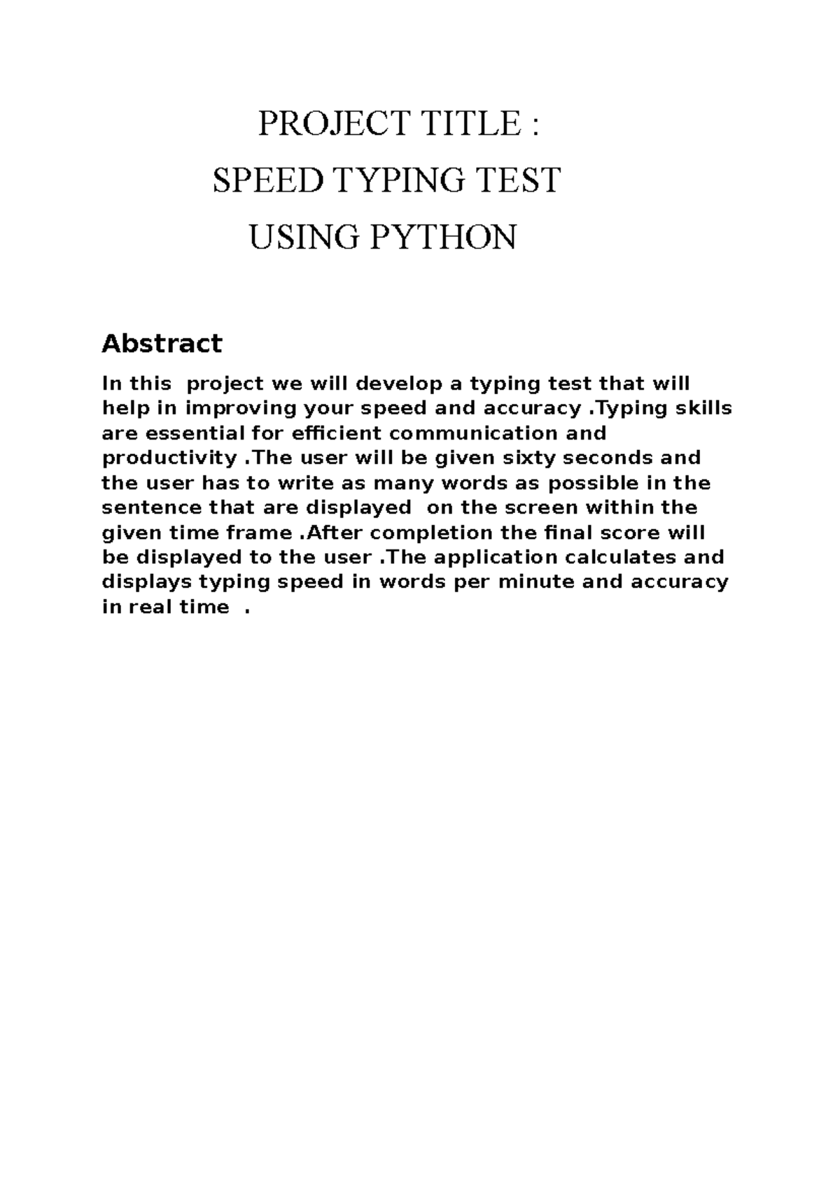 Speed typing test (dsa project) - PROJECT TITLE : SPEED TYPING TEST ...