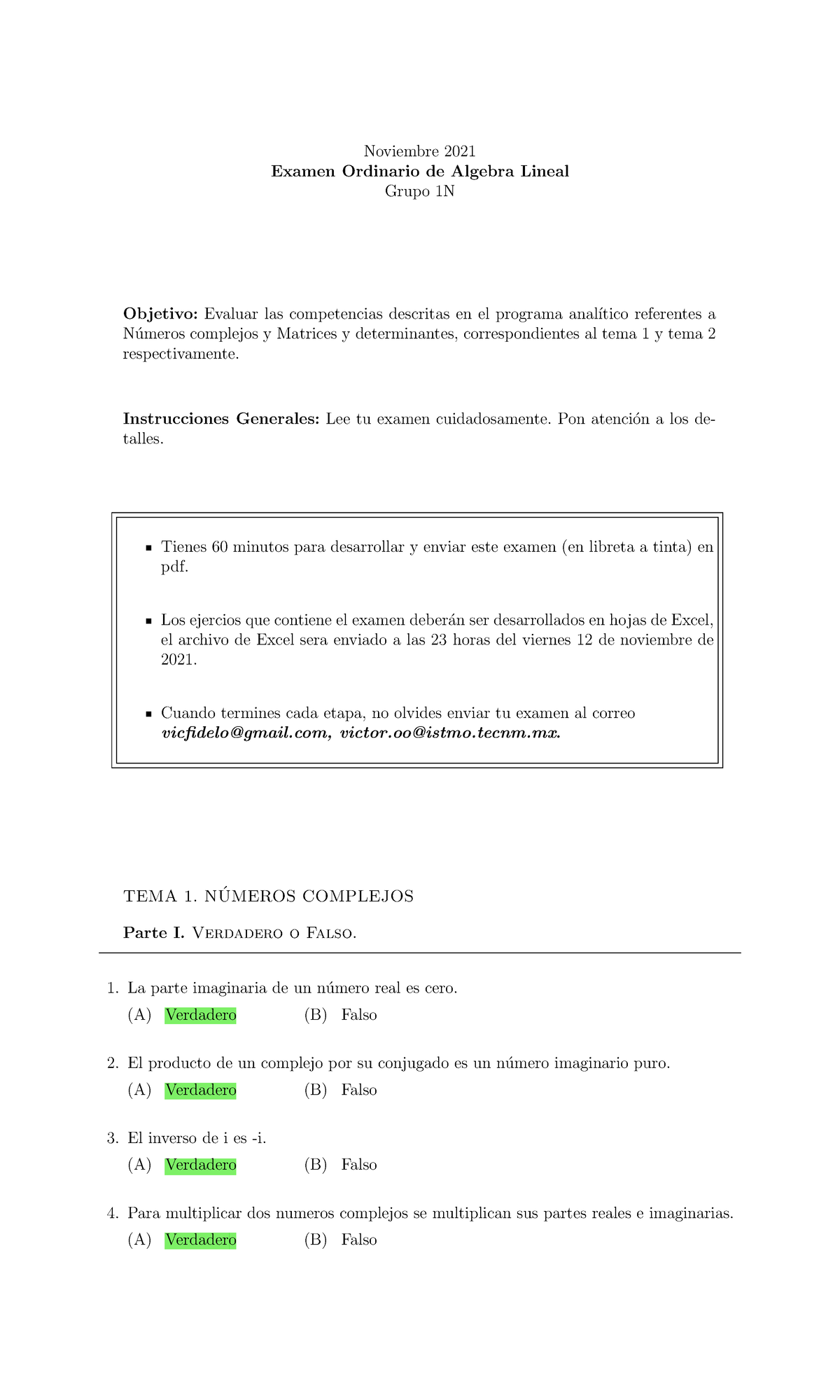 Examen Algebra Lineal - Noviembre 2021 Examen Ordinario De Algebra ...