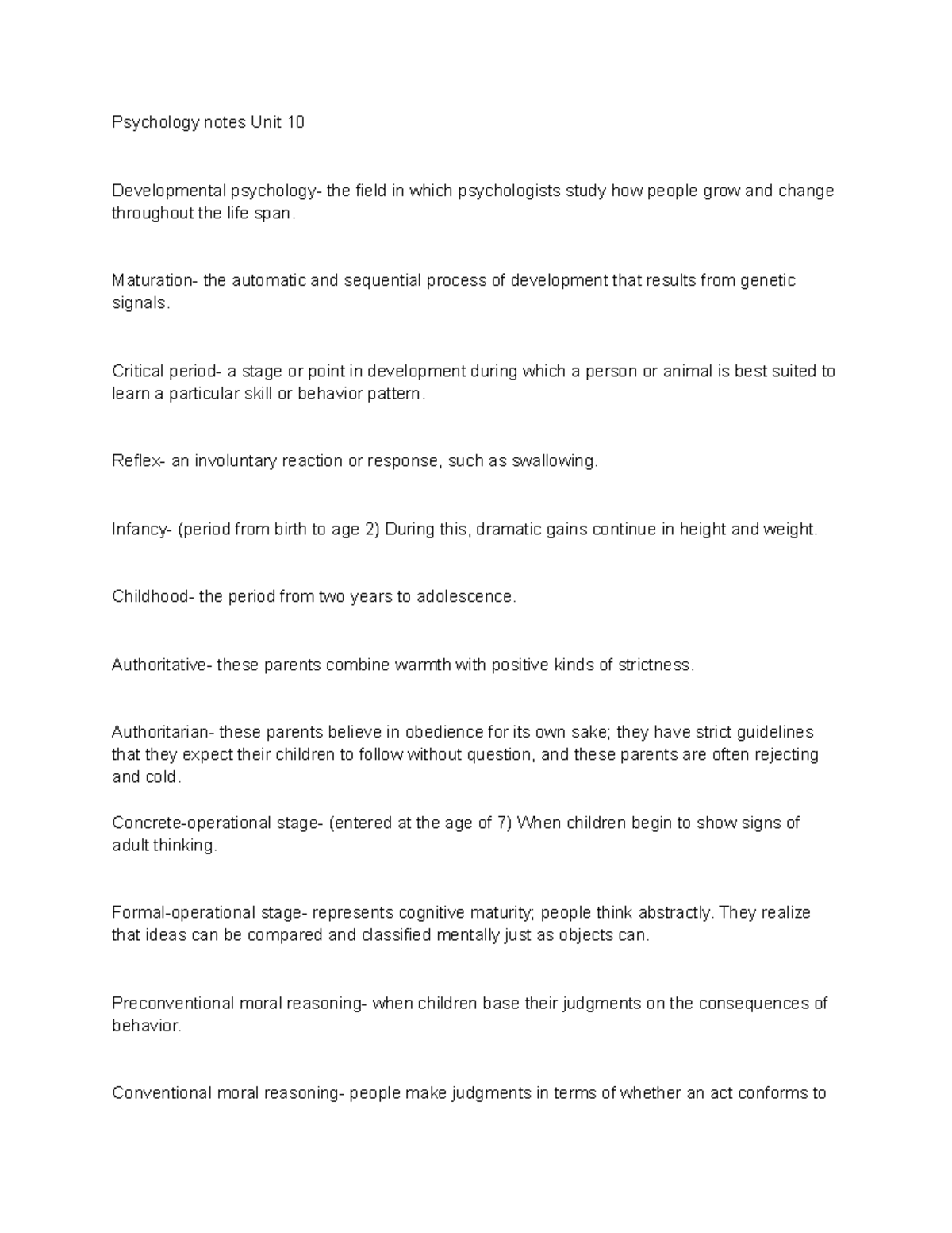 Psychology notes Unit 10 - Maturation- the automatic and sequential ...