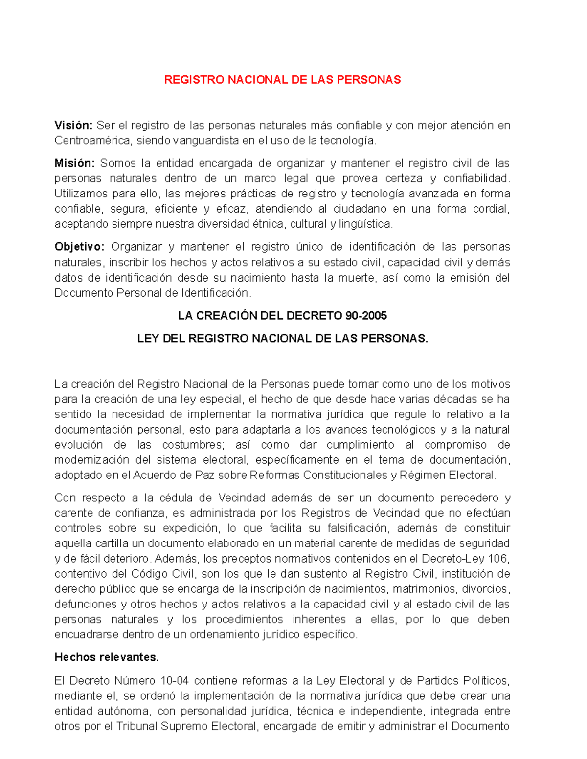 El Registro Nacional De Las Personas Registro Nacional De Las