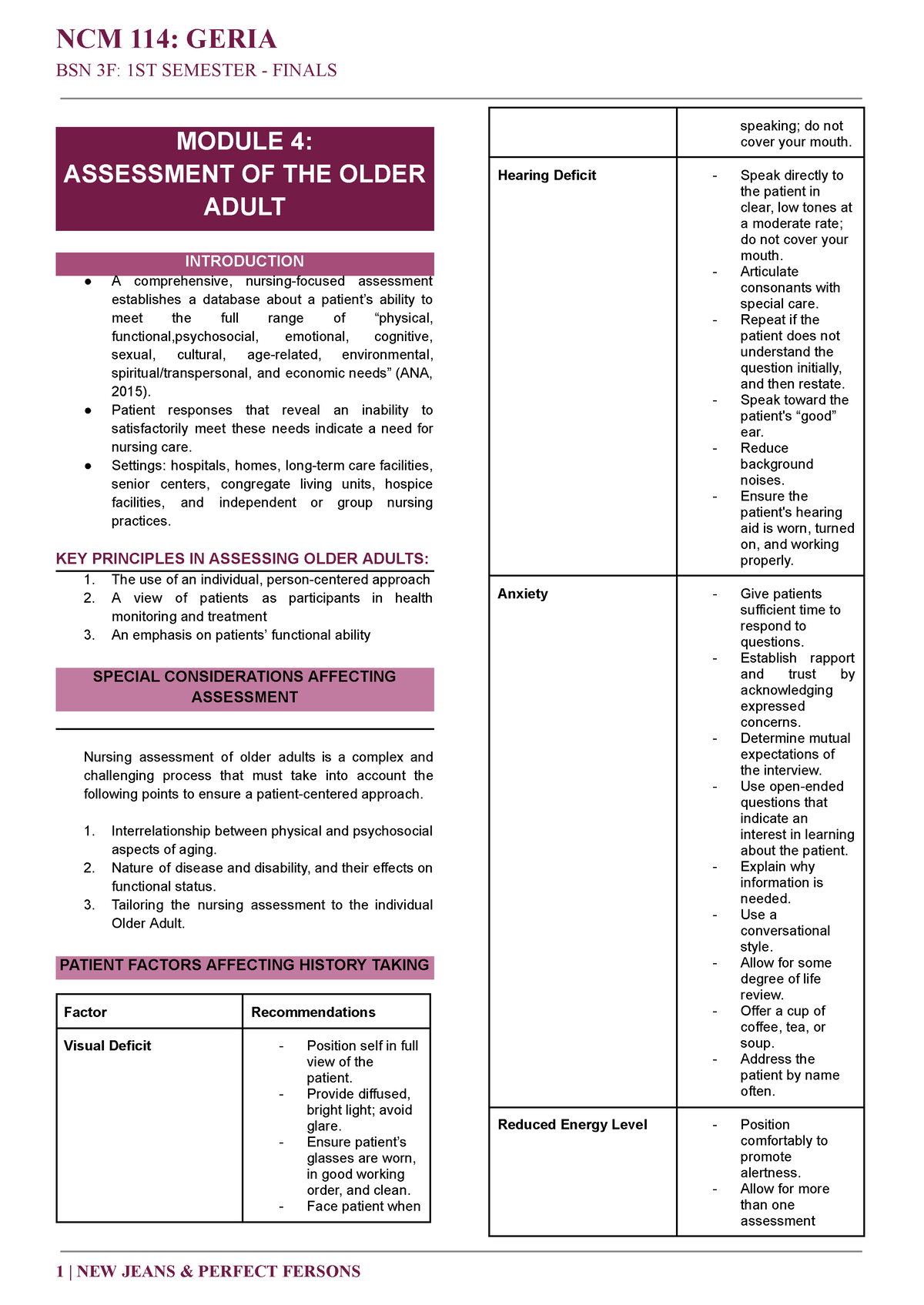 NCM-114- GeriaGeria - BSN 3F: 1ST SEMESTER - FINALS MODULE 4 ...