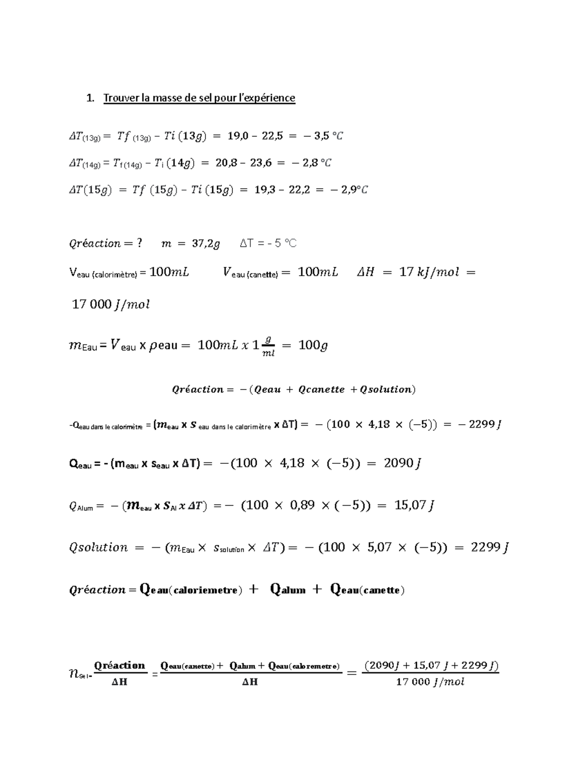 Calculs exp 2 - example of spread sheet experience 2 lab * in french ...