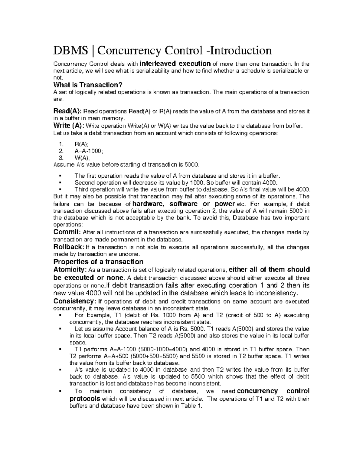 DBMS Concurrency Control: Transaction Atomicity Consistency Isolation ...