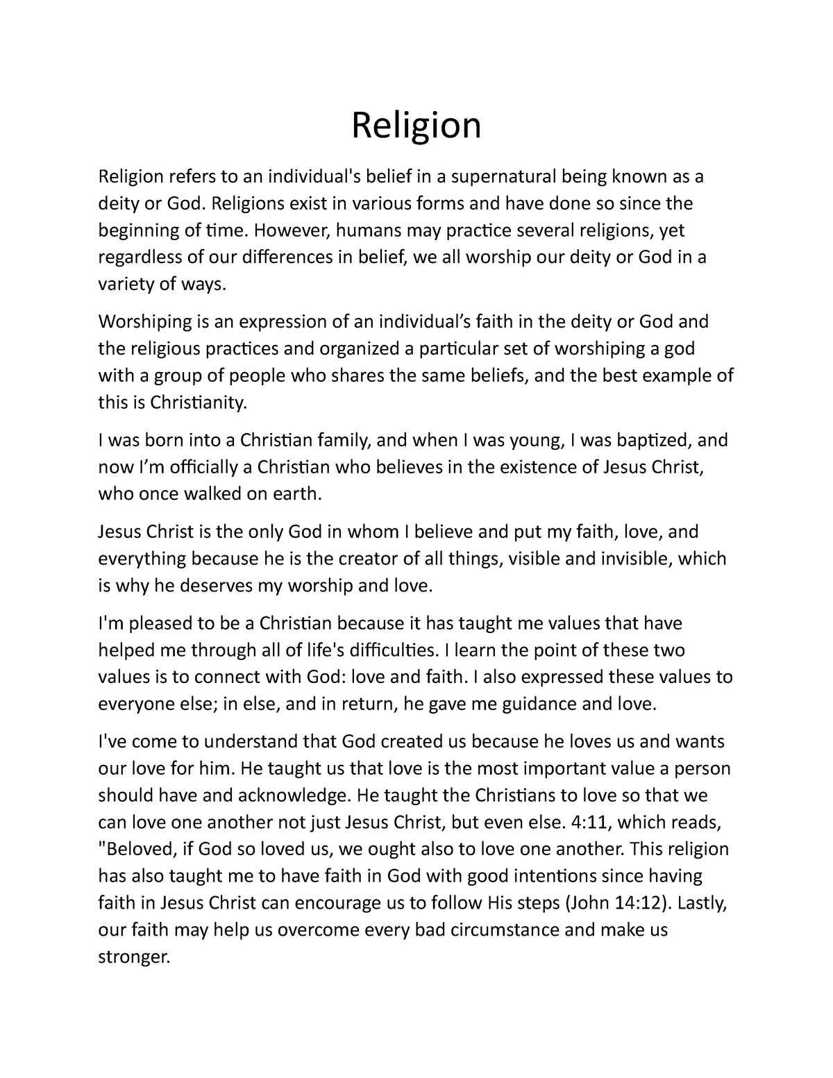 religion and beliefs essay