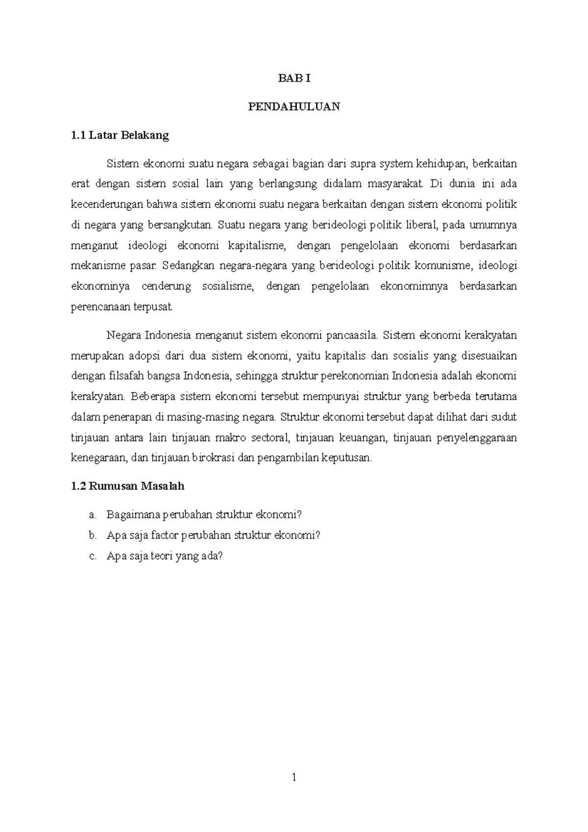 ISI Makalah Ekonomi - BAB I PENDAHULUAN 1 Latar Belakang Sistem Ekonomi ...