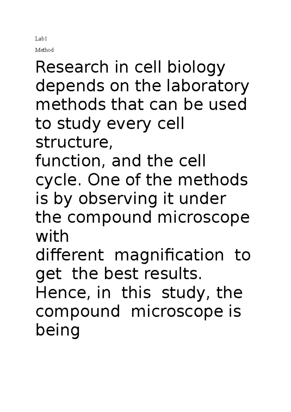 Laboratory report Microscope Concept of Biology Lab Method Research