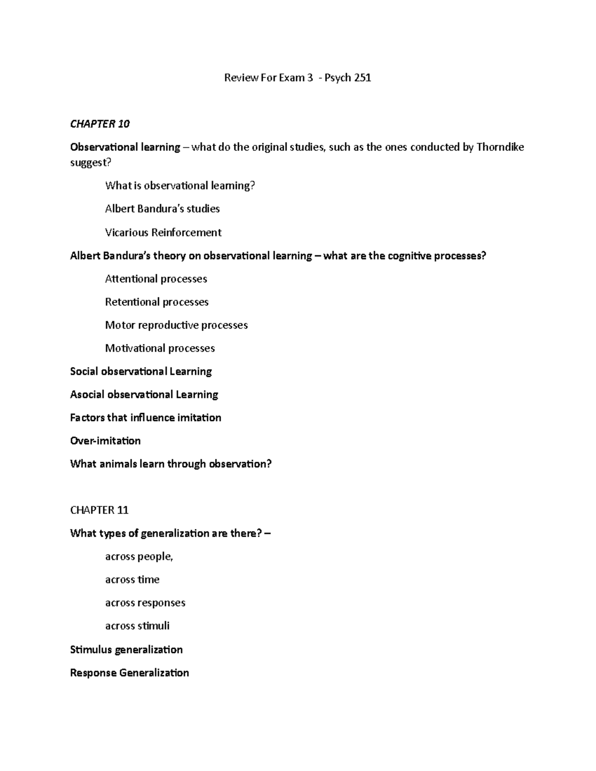 Learning and Behavioral Analysis Revew Sheet for Exam 3 - Review For ...