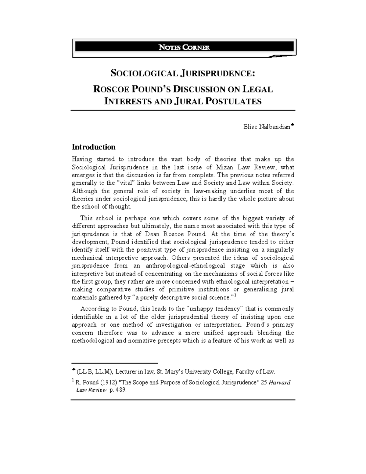 Roscoe Pound Legal Interest and Jural Postulate - SOCIOLOGICAL ...