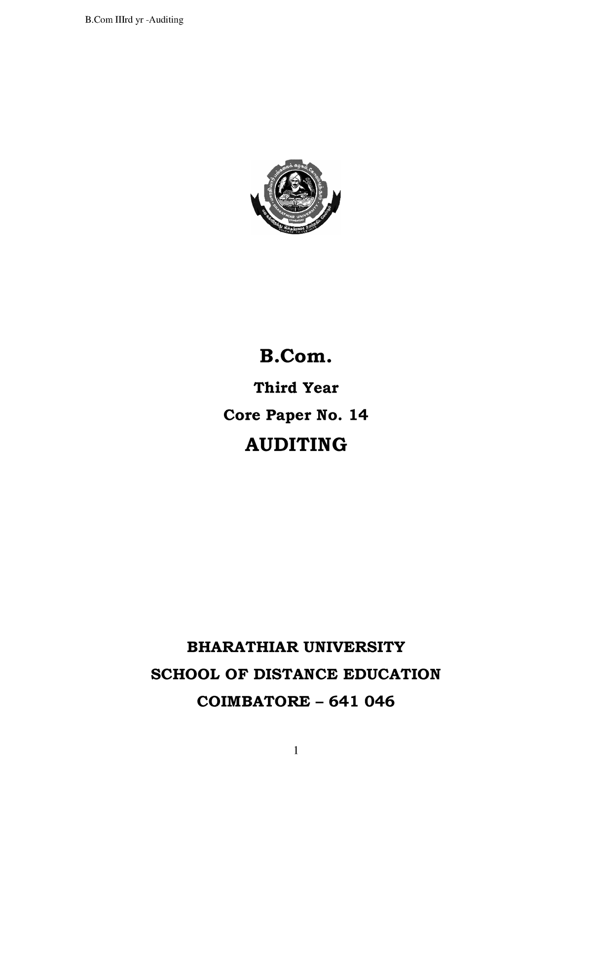 Auditing Bcom Lecture Note Bharatiyar University - B. Third Year Core ...