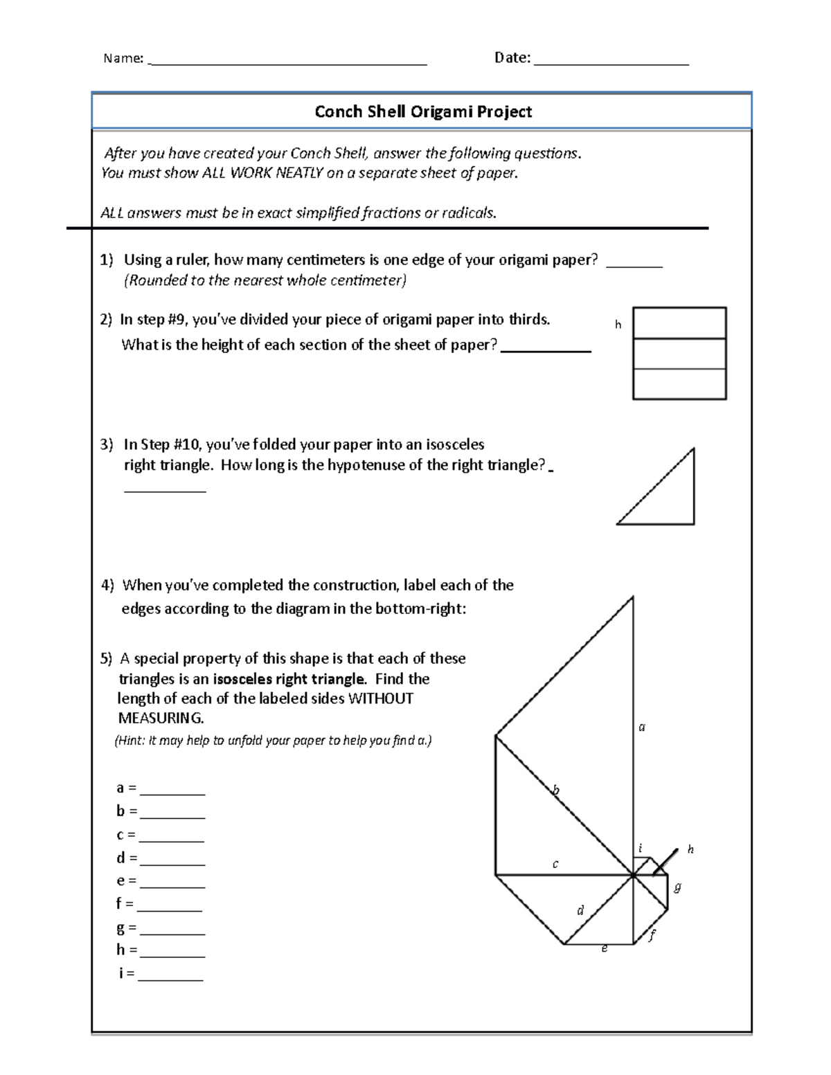 Conch Shell Project Questions a h b c d e f g i Name