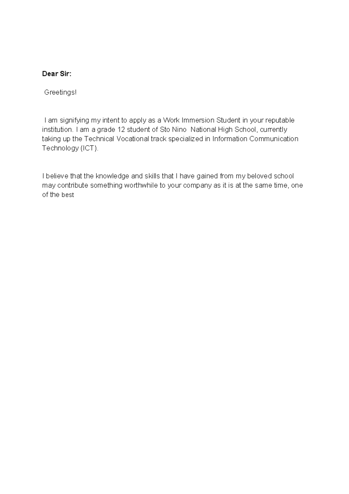 Application letter - none - Eductaion - Dear Sir: Greetings! I am ...