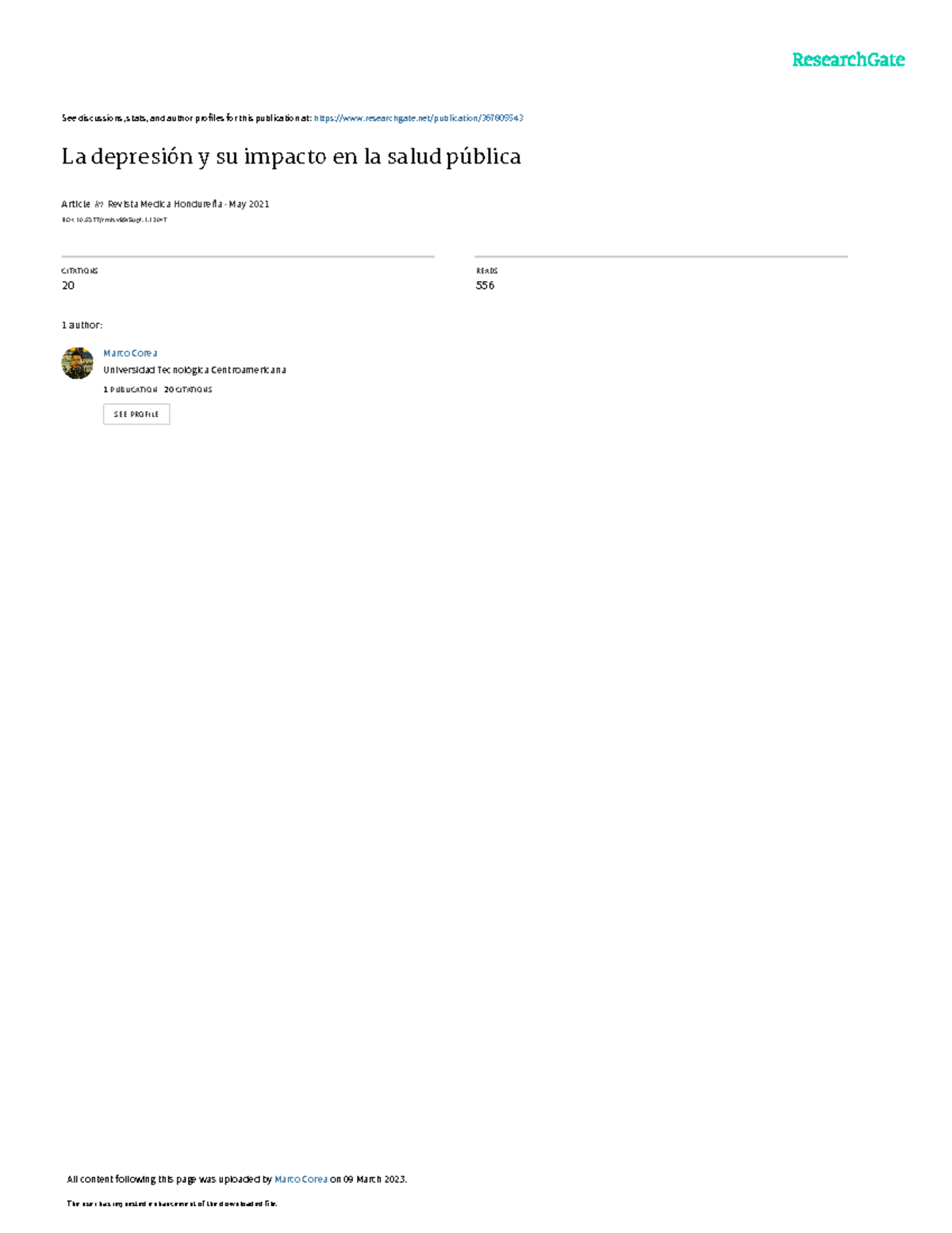 La depresion y su impacto en la salud publica - See discussions, stats ...