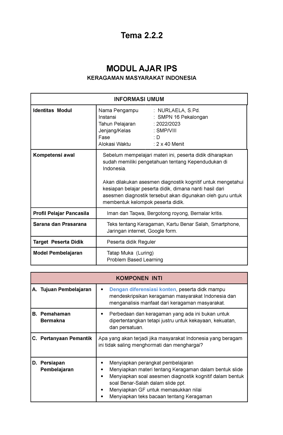 8 -2 . B. 2 Keberagaman Masyarakat - Tema 2. MODUL AJAR IPS ...