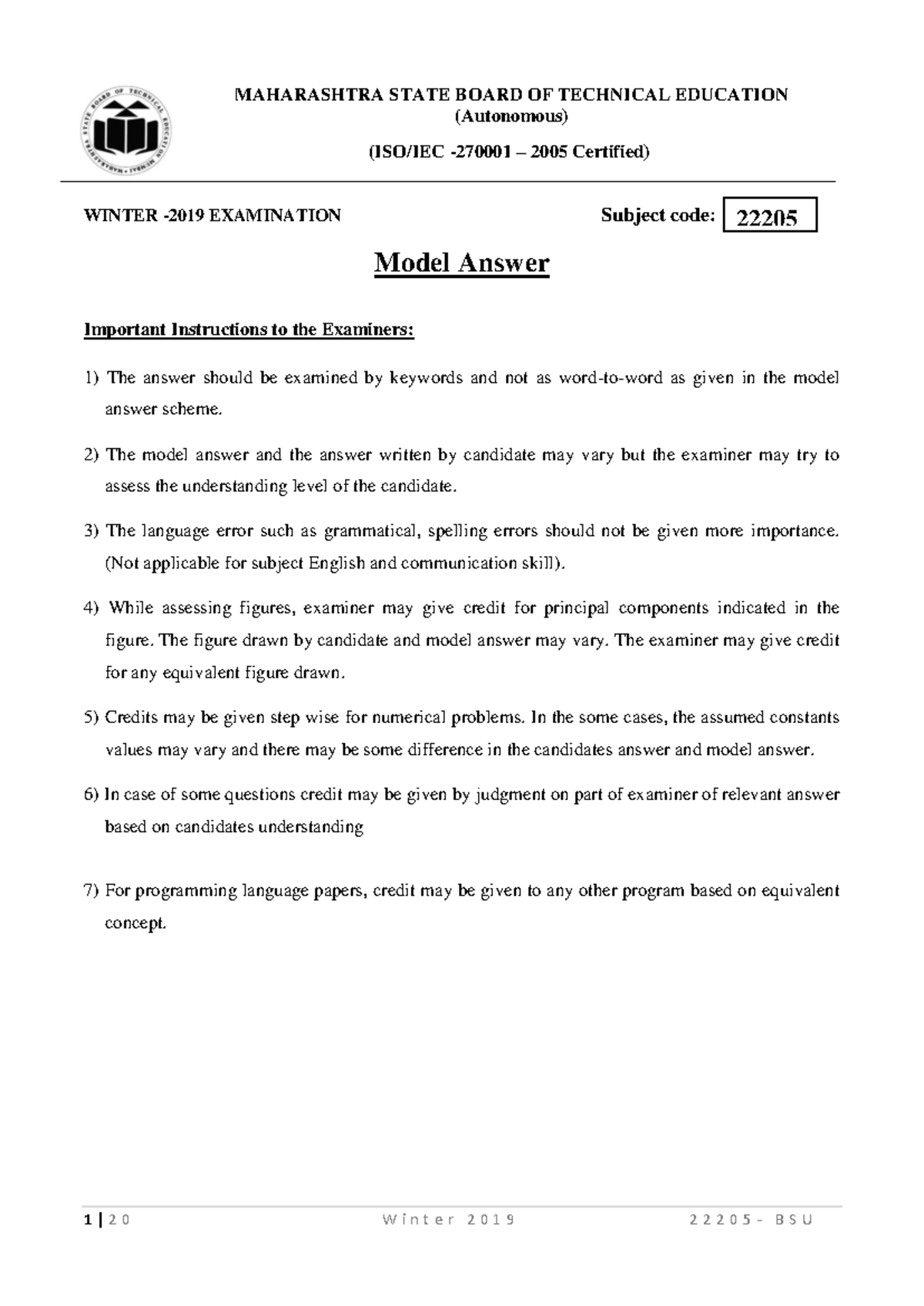 22205 Model Answer Winter 2019 - ####### MAHARASHTRA STATE BOARD OF ...