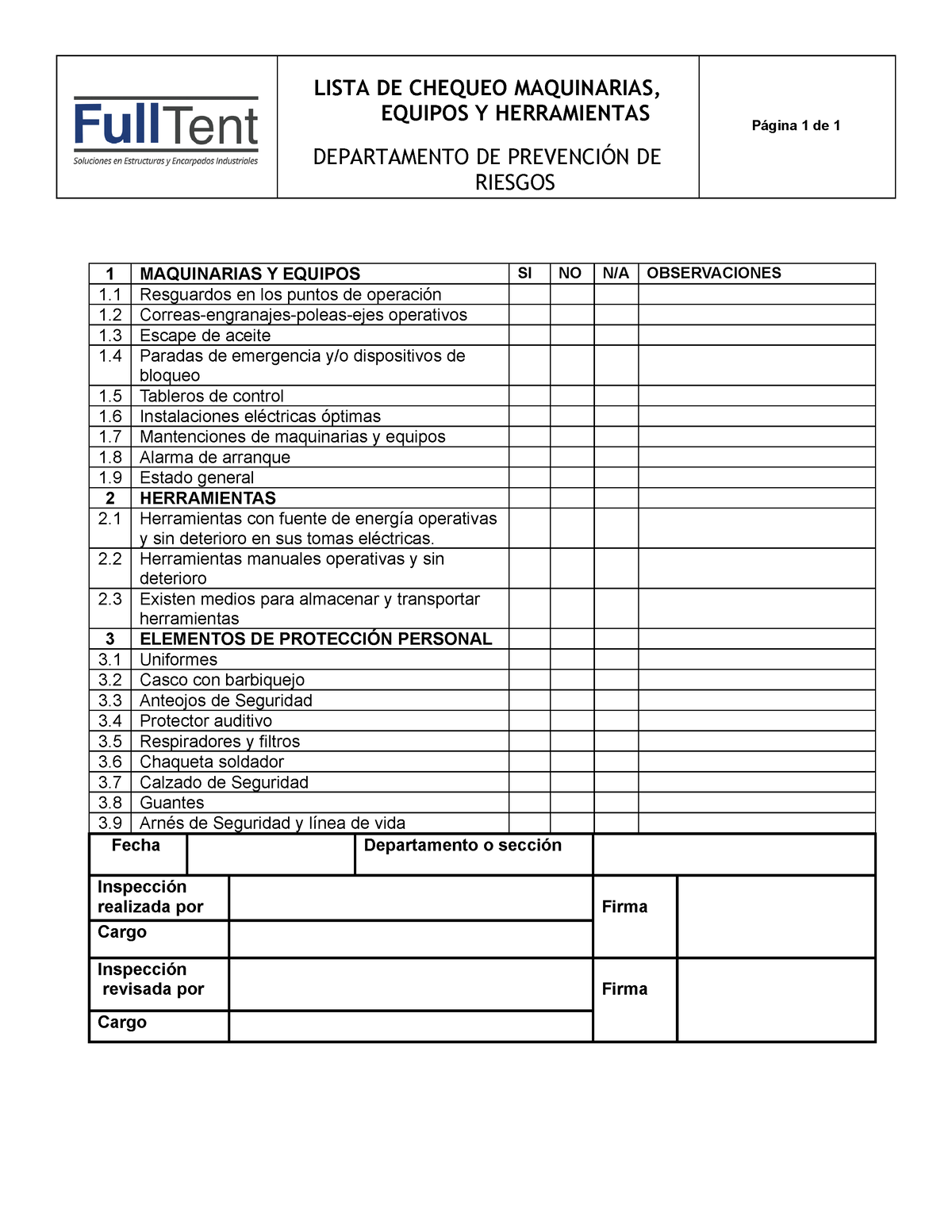 Checklist Maquinarias-Herramientas y Equipos - LISTA DE CHEQUEO  MAQUINARIAS, EQUIPOS Y HERRAMIENTAS - Studocu