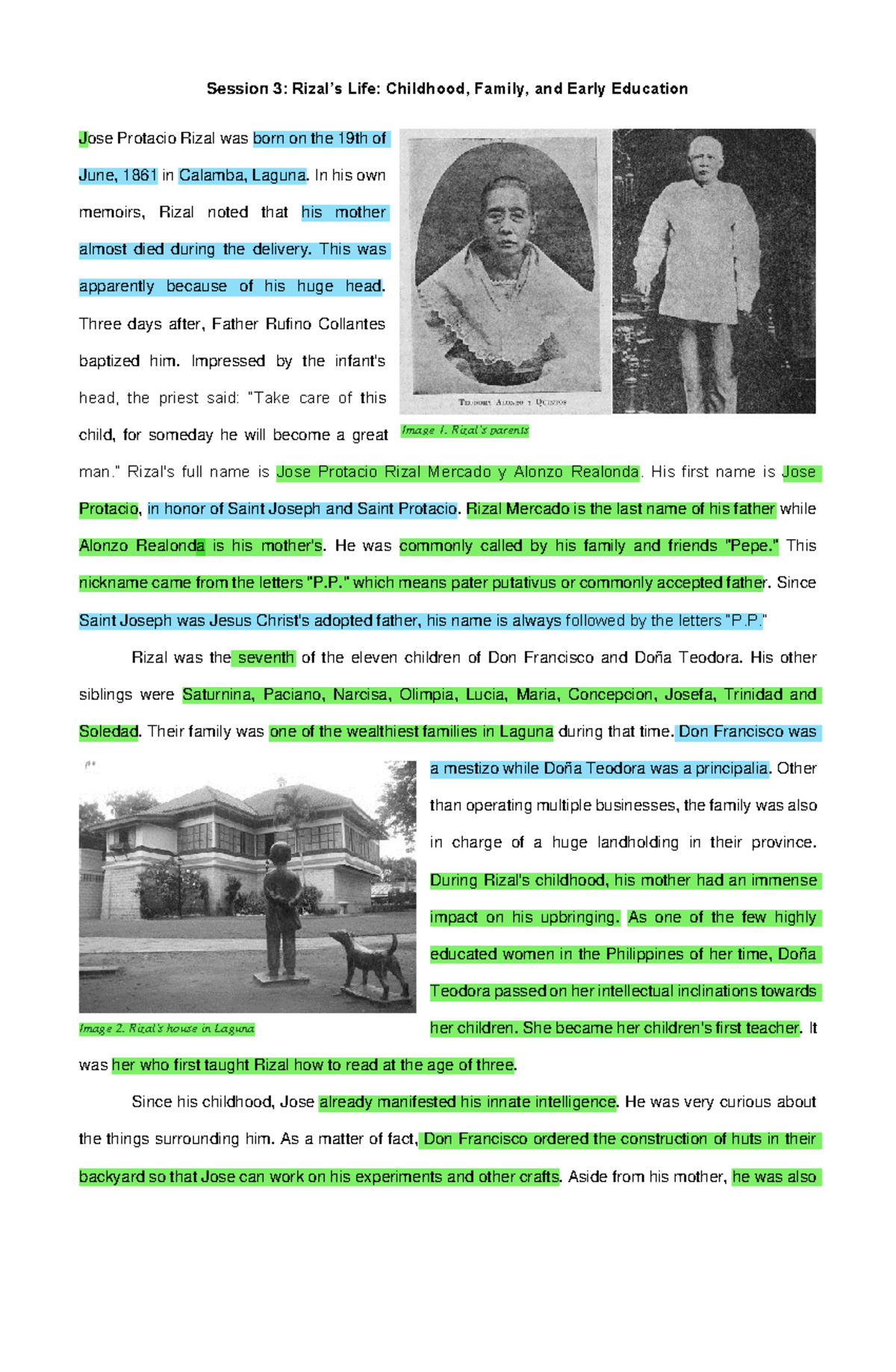 Day 3 Rizal’s Life Childhood, Family, and Early Education Session 3