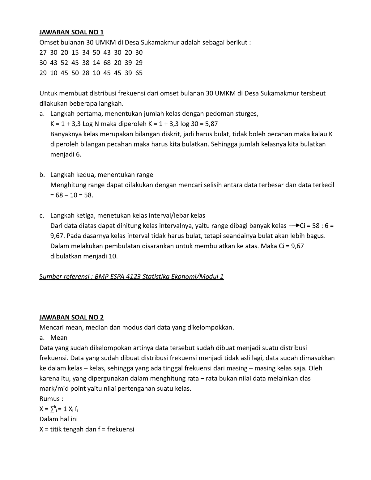 Tugas 2 TMK ESPA 4123 Statistika Ekonomi - JAWABAN SOAL NO 1 Omset ...