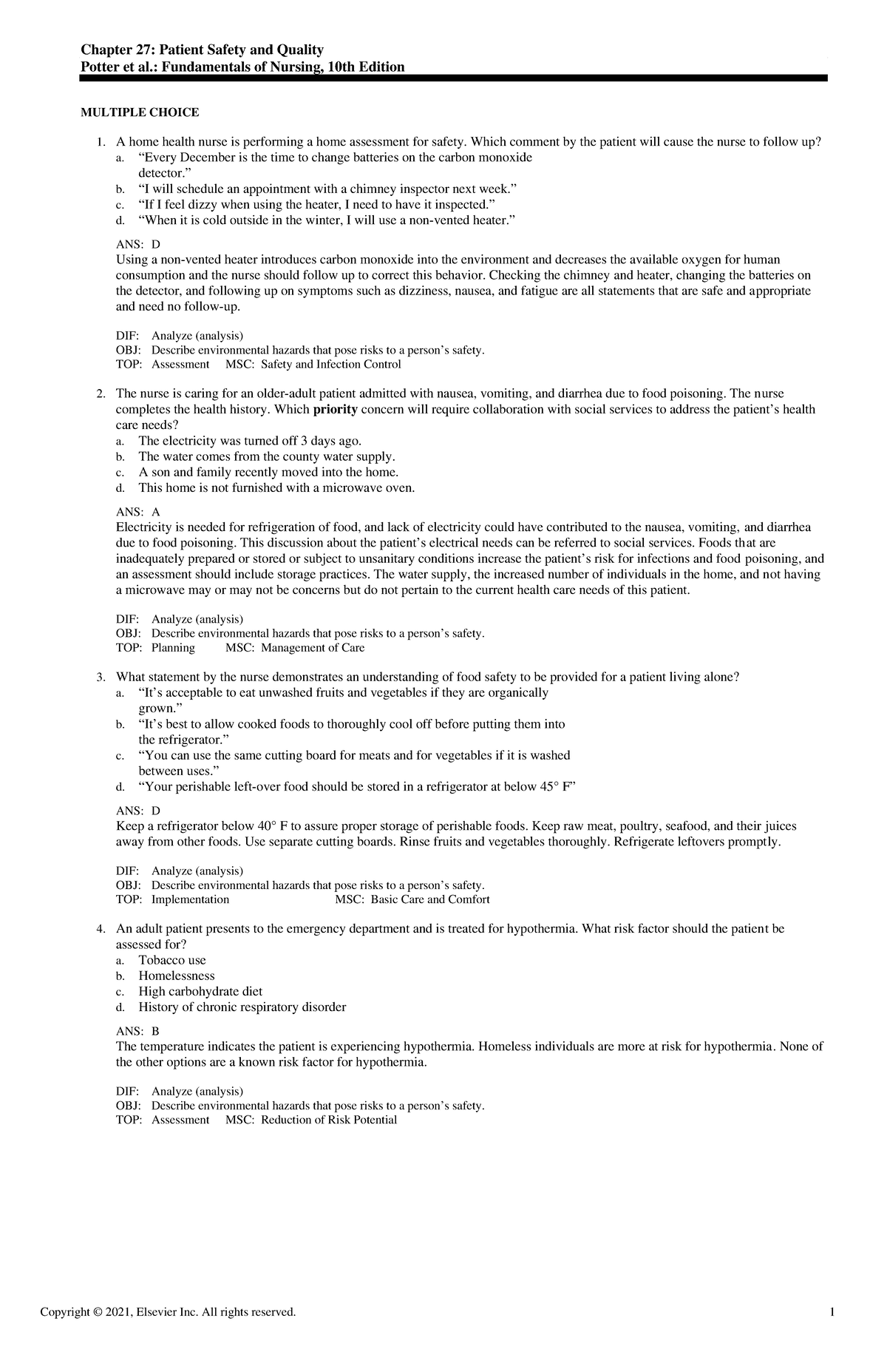 Exam View - Chapter 27 - Fundamentals of Nursing - Chapter 27: Patient ...