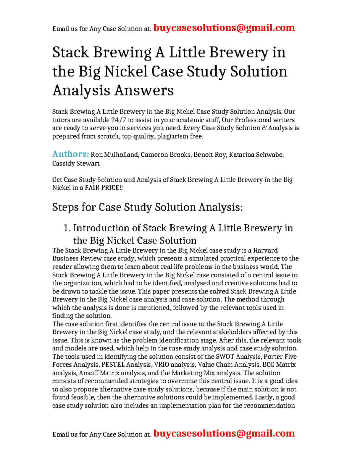 Case Solution Stack Brewing A Little Brewery in the Big Nickel - Stack ...