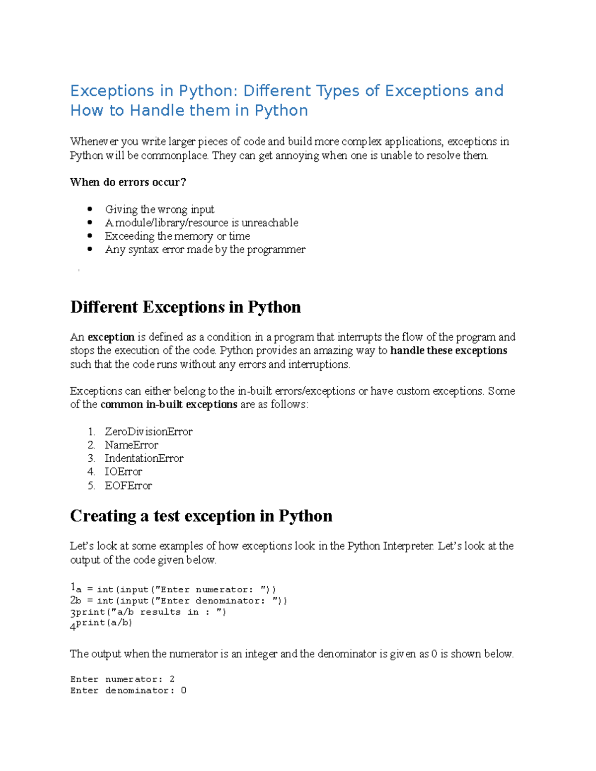 Exceptions in Python what to avoid - Exceptions in Python: Different ...
