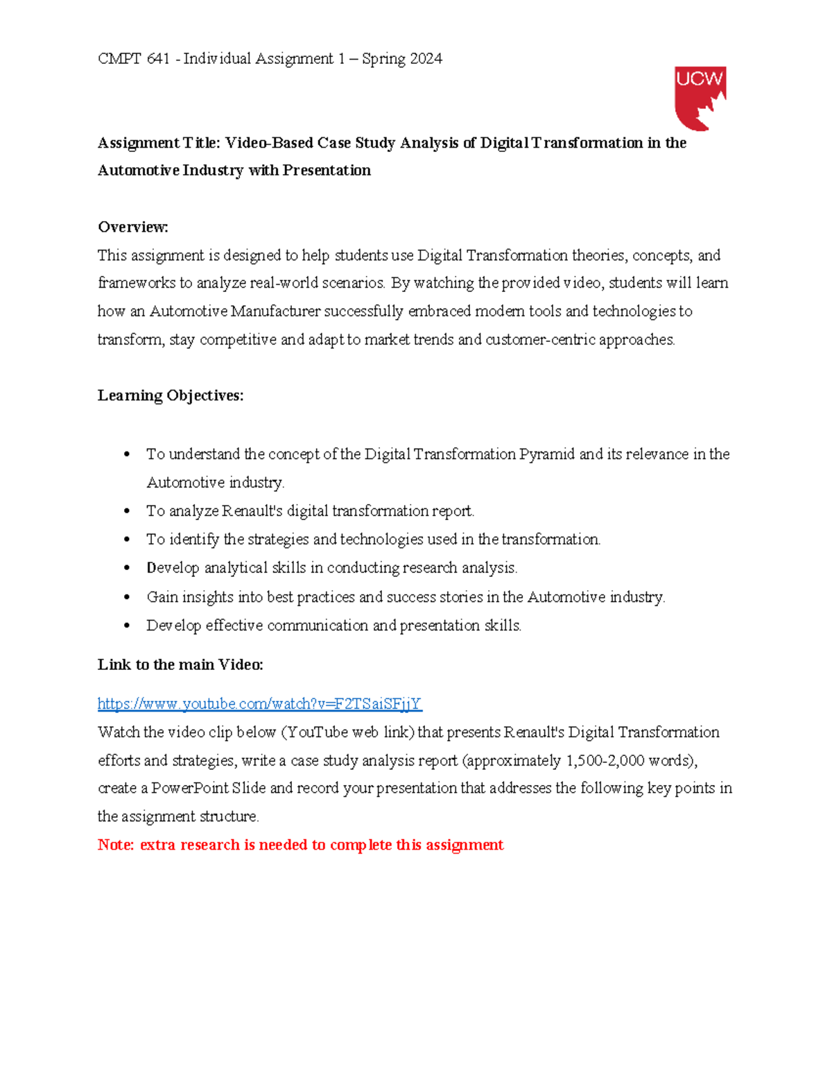 Cmpt 641 Individual Assignment No One Spring 2024 Assignment Title