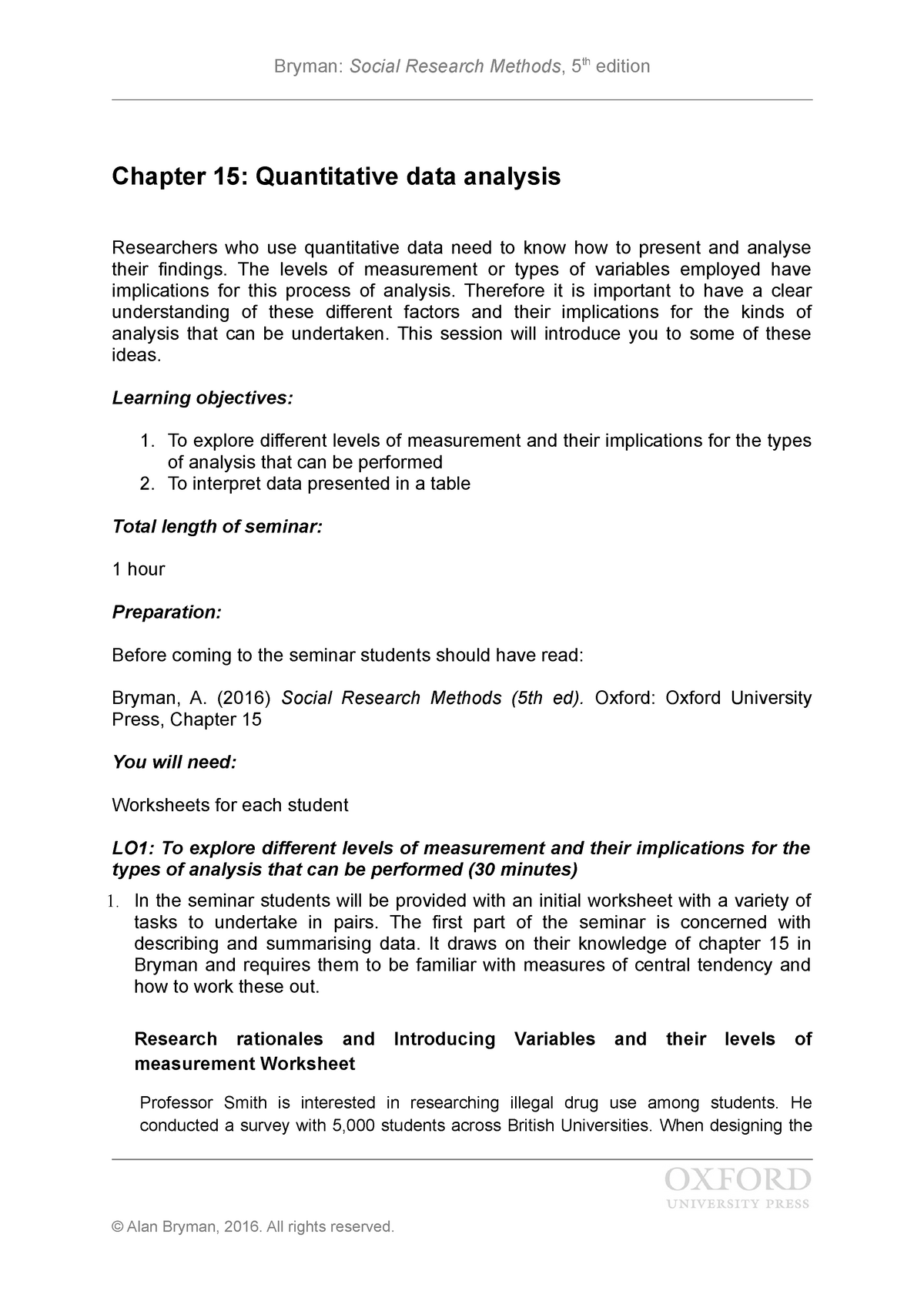 Brymansrm 5e Seminaroutline Ch15 - Chapter 15: Quantitative Data ...