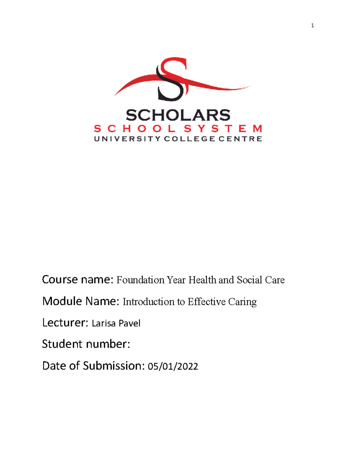 Care giving Course name Foundation Year Health and Social Care