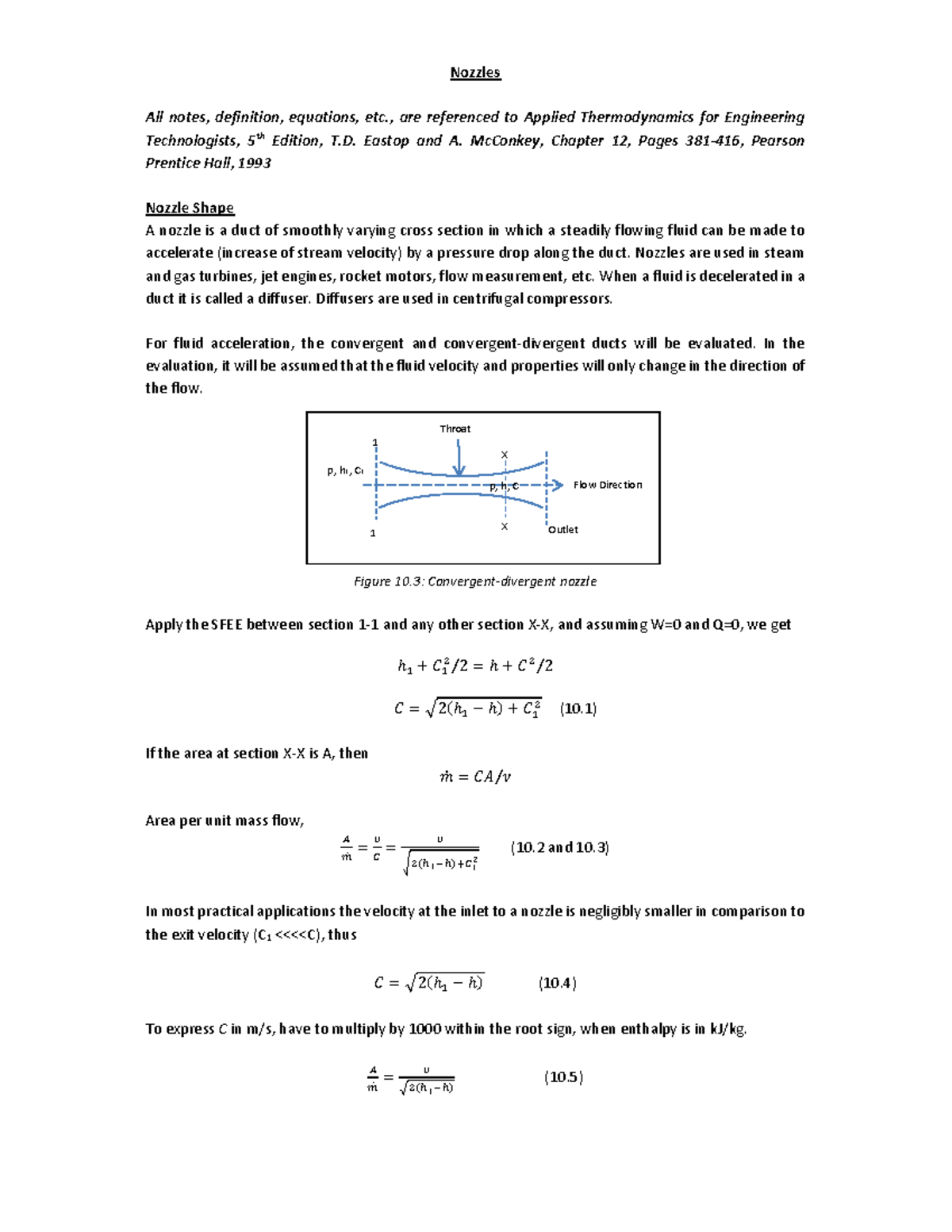 Nozzle notes Nozzles All notes, definition, equations, etc., are