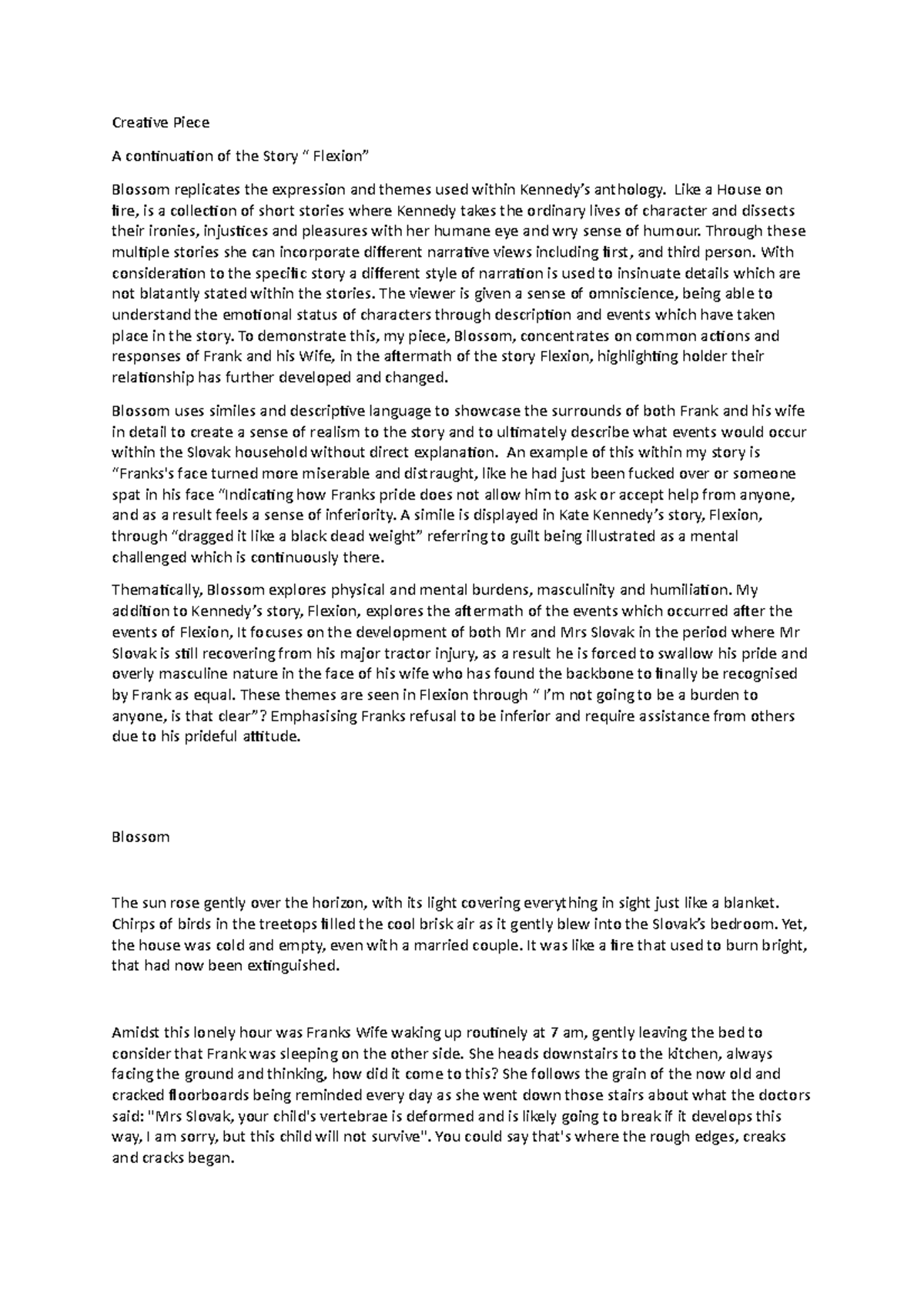 Creative Piece 2 - Creative Piece A continuation of the Story “ Flexion ...