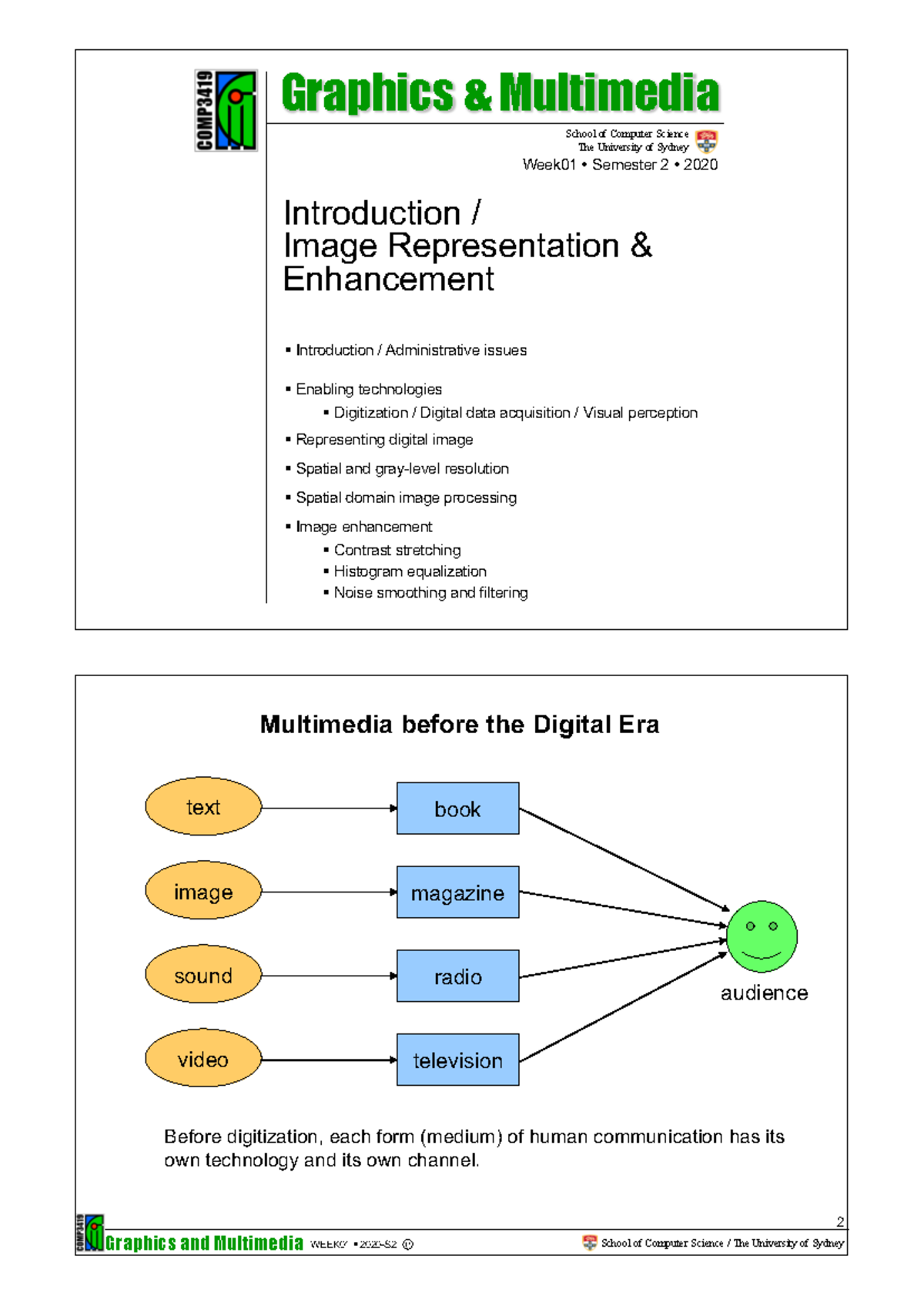 COMP3419 Week1 lecture Notes, Introduction / Image Representation ...