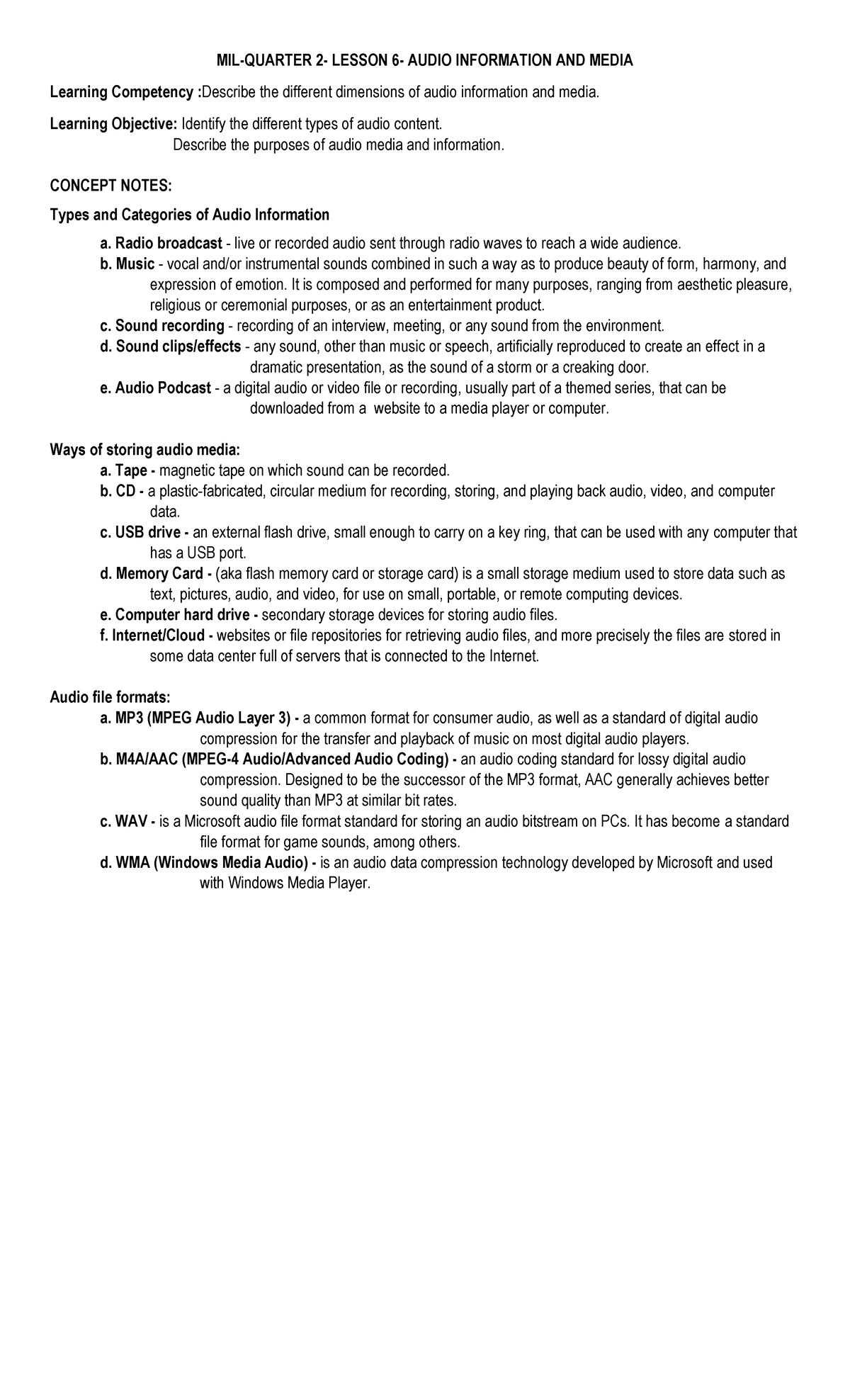 Mil Handout Q2 Lesson 6 Audioinformationandmedia - Mil-quarter 2 