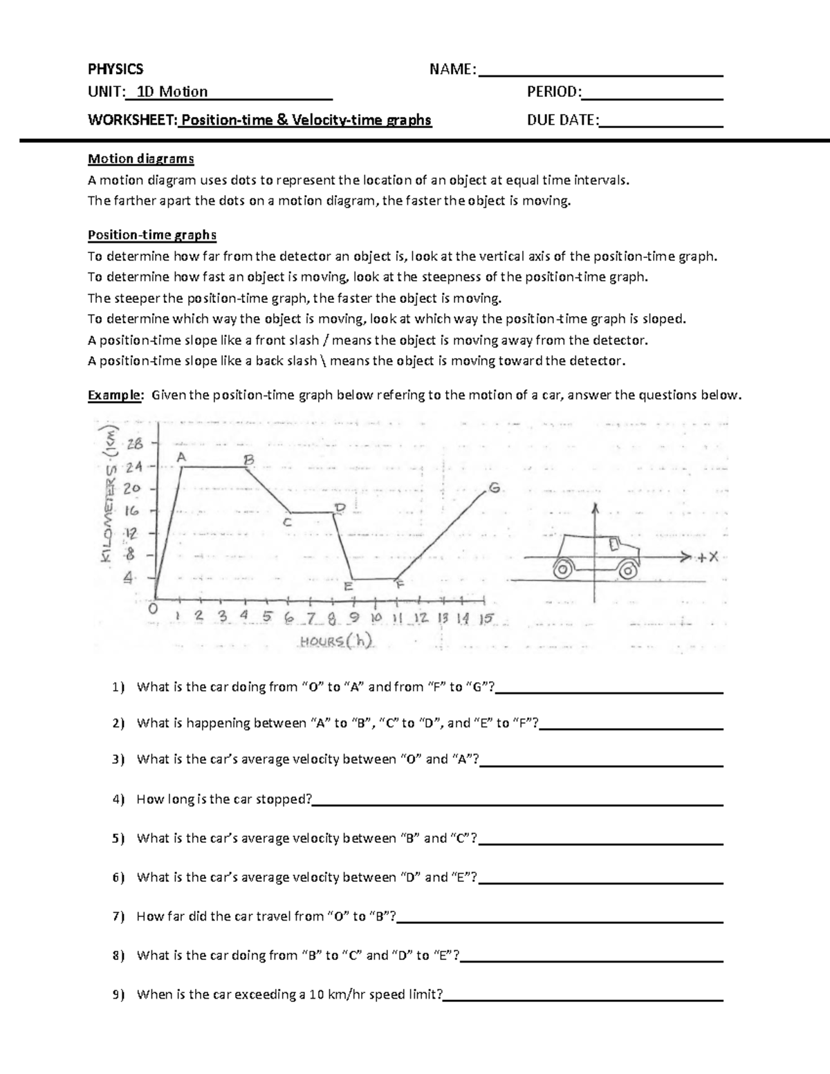 WS position-velocity-time graphs - PHYSICS NAME: UNIT: 1D Motion PERIOD ...