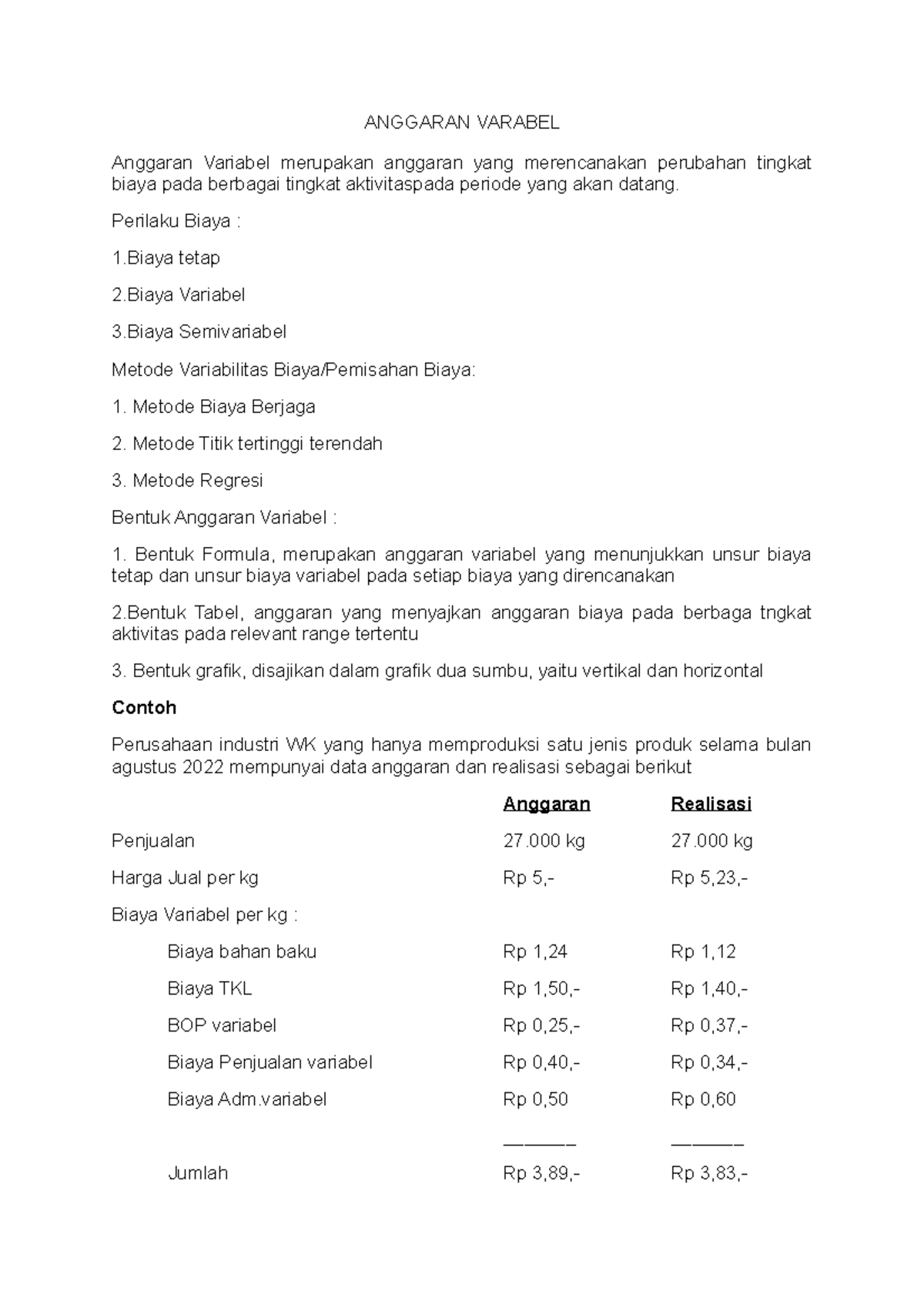 Anggaran Varabel - as soon as possible - ANGGARAN VARABEL Anggaran ...