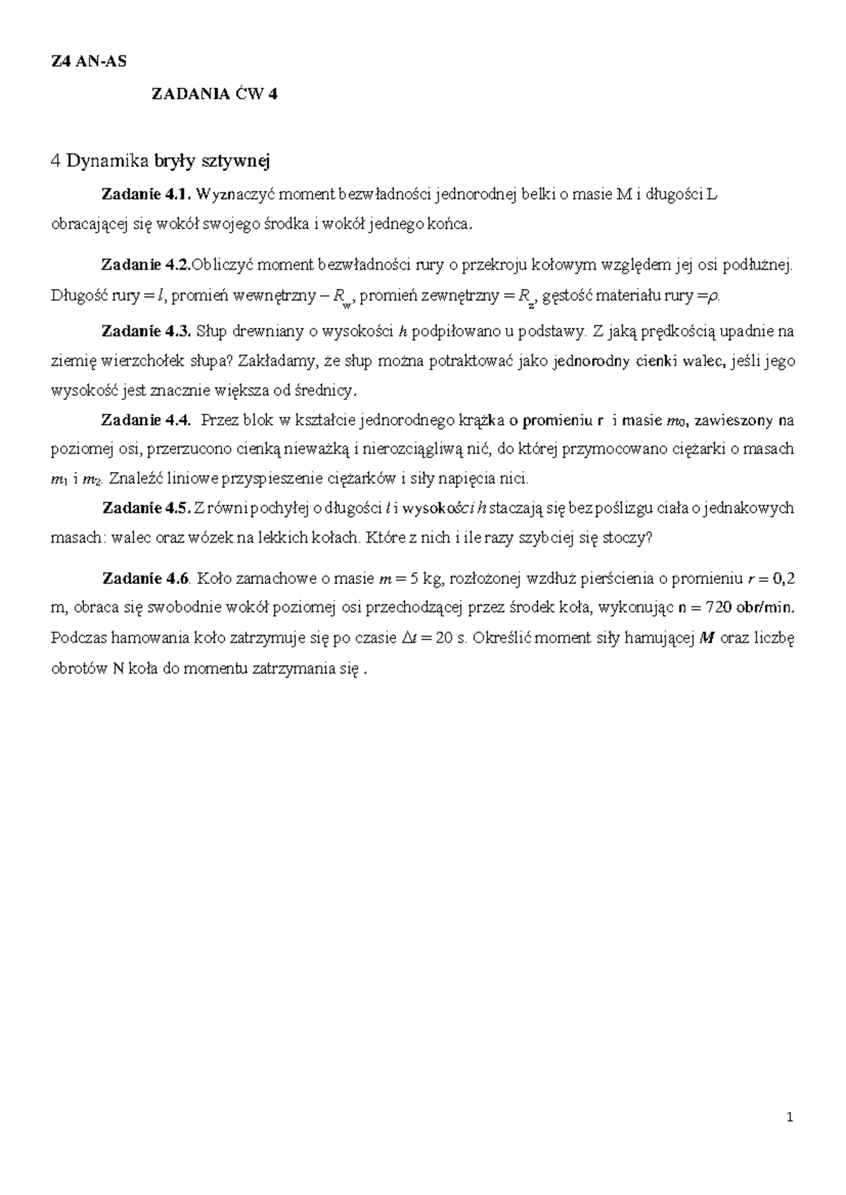 Z4 AN Z5 AS bryła - Zadania realizowane na ćwiczeniach, przygotowujące ...