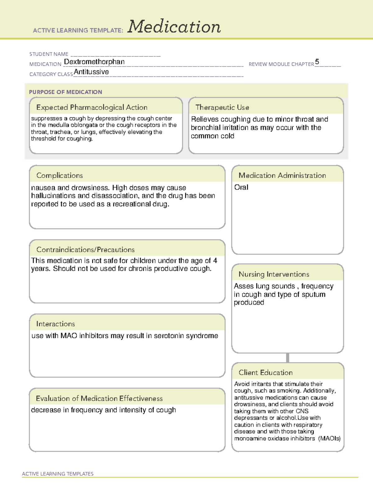 DC Dextromethorphan 1 - med cards - ACTIVE LEARNING TEMPLATES ...