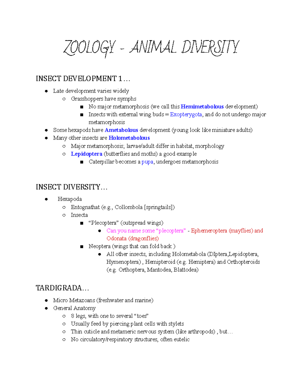 Zoology Notes part 26 ZOOLOGY ANIMAL DIVERSITY INSECT DEVELOPMENT 1