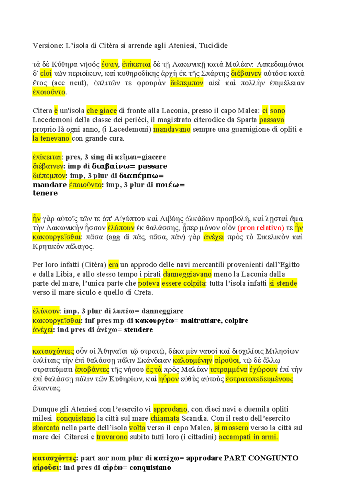 Versione greco- L'isola di Citera si arrende agli Ateniesi - Versione ...