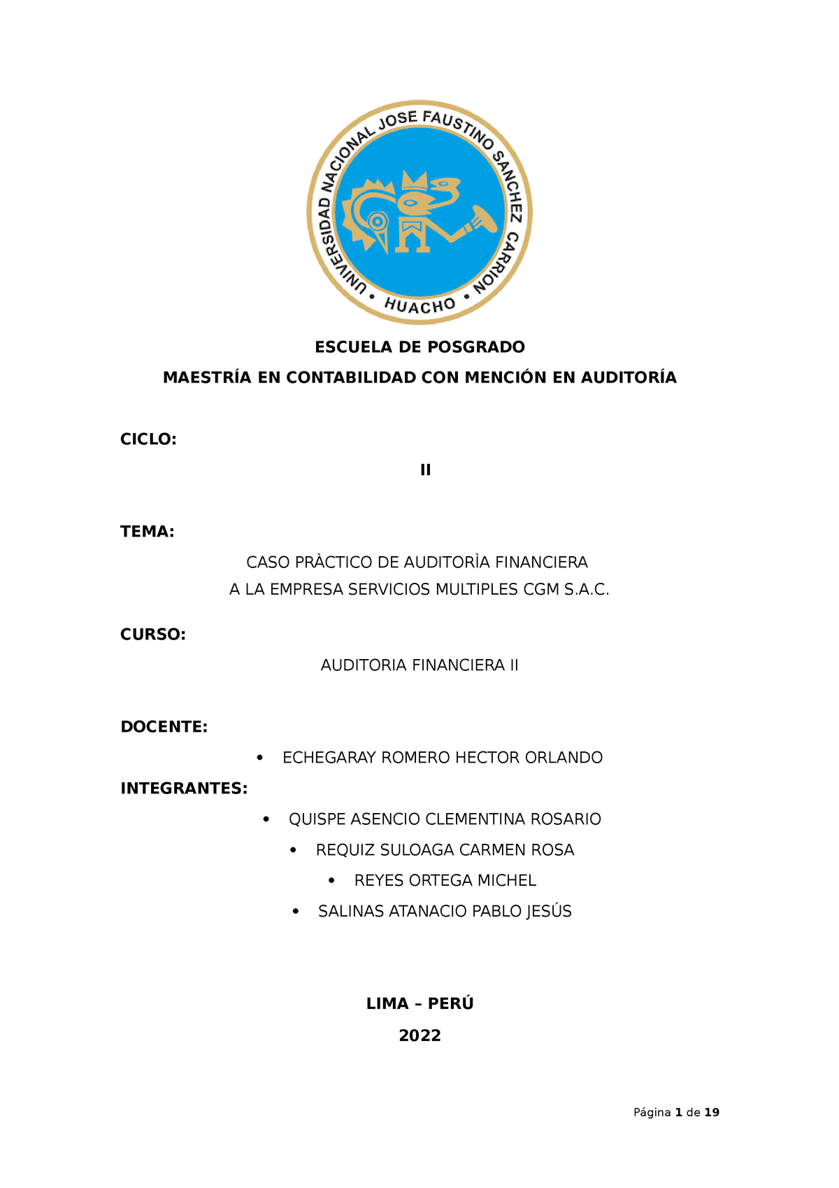 Caso Practico Auditoria Financiera Ii Escuela De Posgrado MaestrÍa En