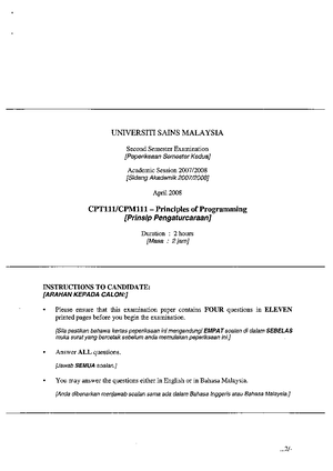 Exam 18 July 2011, Questions - UNIVERSITI SAINS MALAYSIA First Semester ...