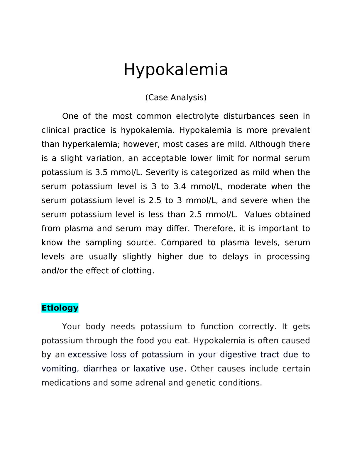 hypokalemia case study presentation