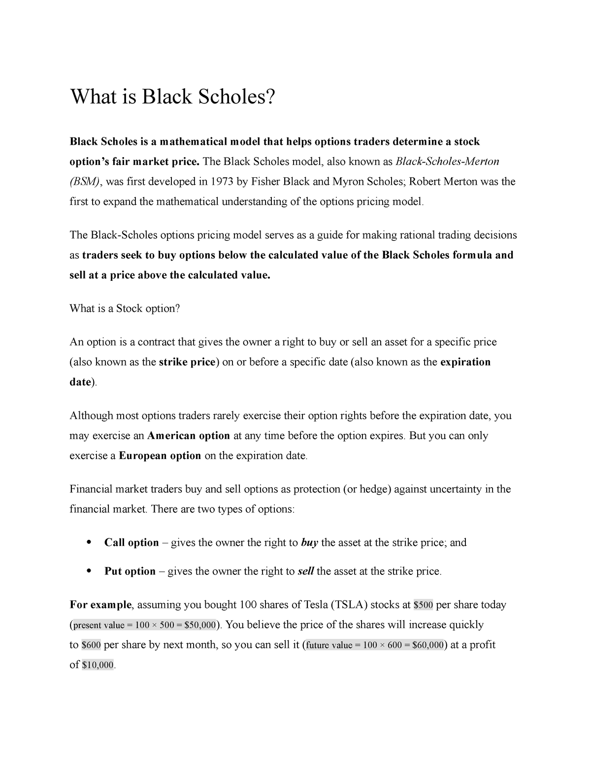 What Is Black Scholes - Material Relevant To Model Building. - What Is ...