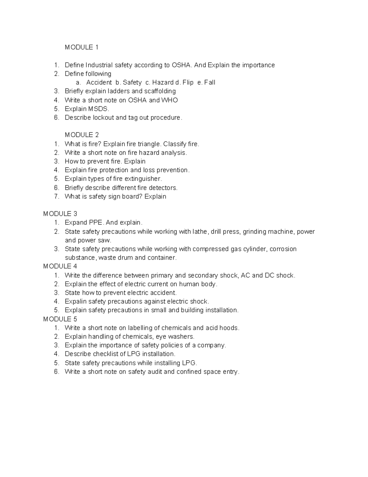 Industrial safety QB Hxnxnznnxx MODULE 1 Define Industrial safety