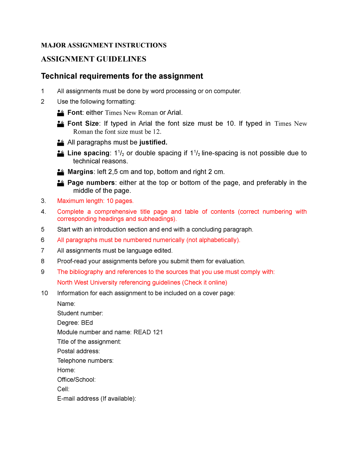 technical assignment definition