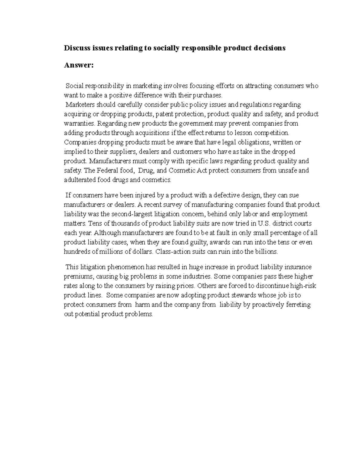 Discuss issues relating to socially responsible product decisions